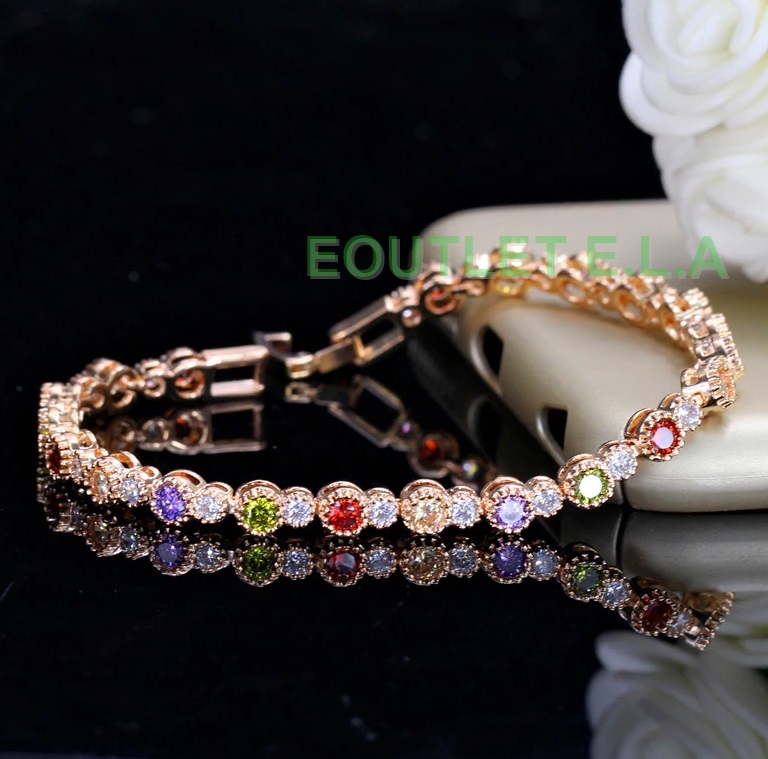 5mm Wide Multicolour CZ Tennis Gold Bracelet-19-21cm
